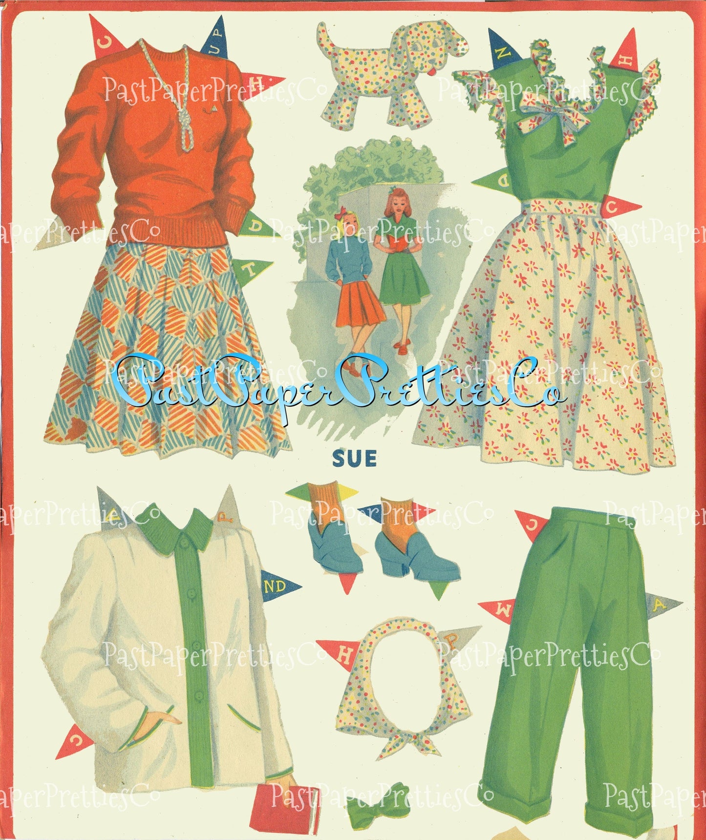 Vintage Paper Dolls Clothes Crazy 1945 PDF Printable Instant Digital Download 3 Pretty Teenage Teen Girls 2 Poses Forties Fashions Clip Art