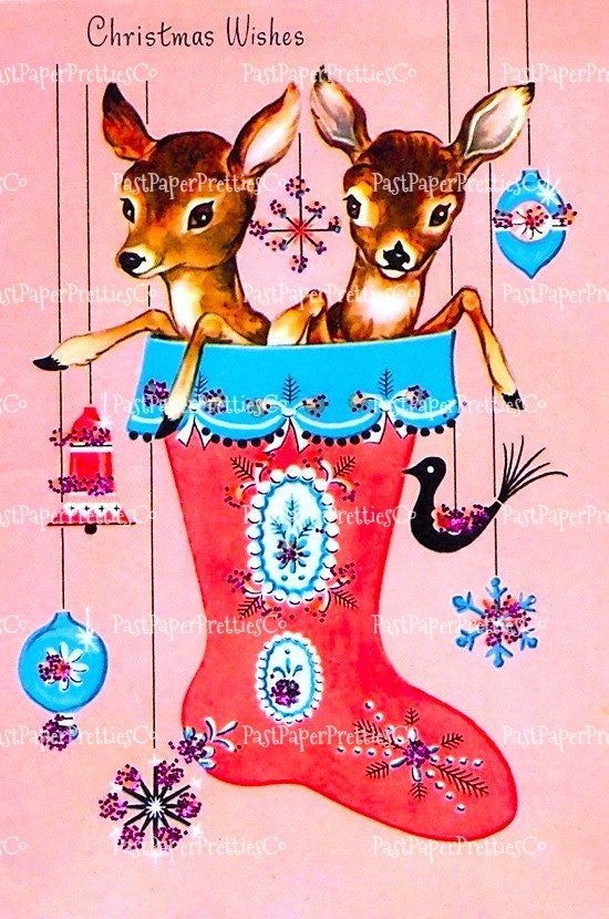 Vintage Printable Retro MCM Christmas Reindeer Collage Sheets and Full Card Images PDF Instant Digital Download Mid Mod Century Deer Clipart