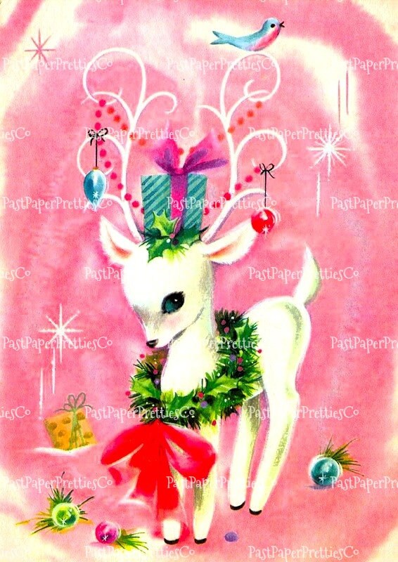 Vintage Printable Retro MCM Christmas Reindeer Collage Sheets and Full Card Images PDF Instant Digital Download Mid Mod Century Deer Clipart
