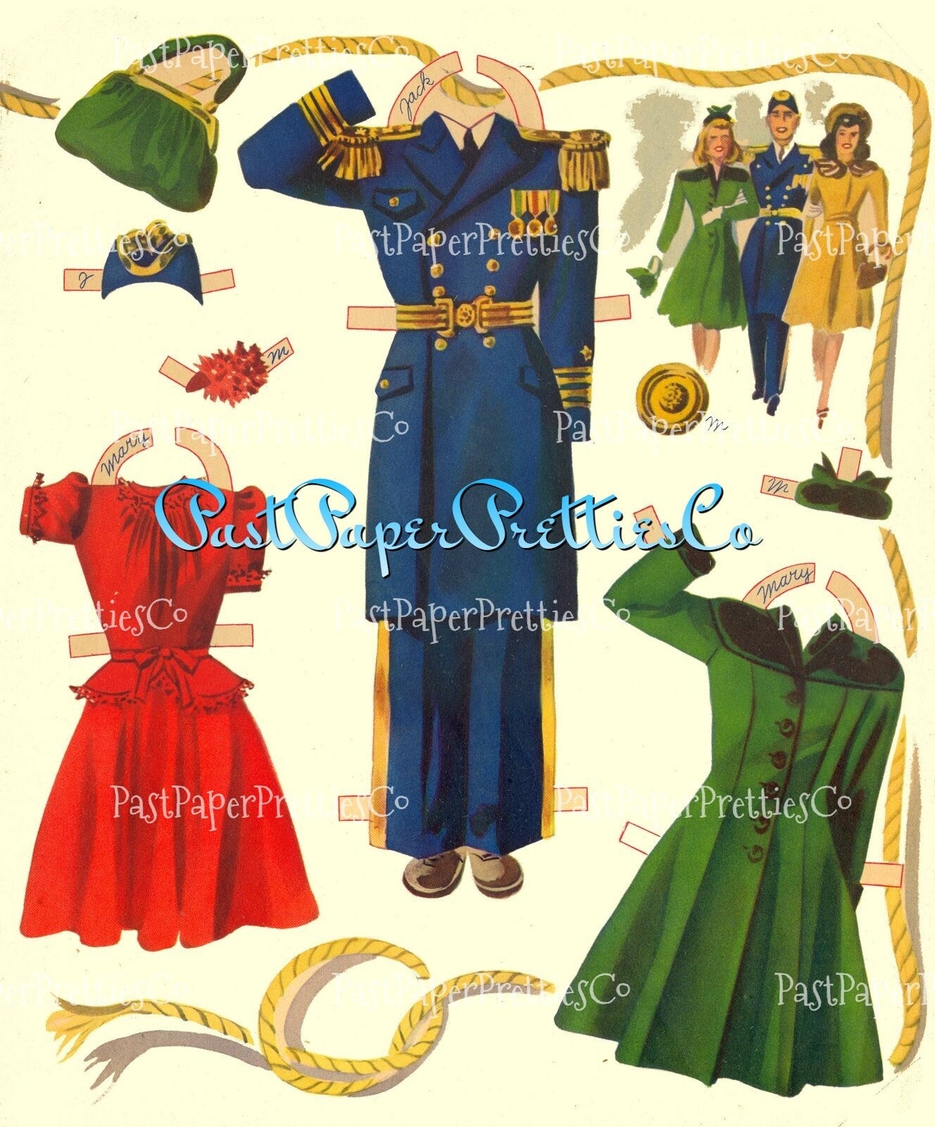 Vintage Paper Dolls Navy Scouts 1942 Printable PDF Instant Digital Download WWII Naval Sea Force Boy Girl Military Wartime Clip Art