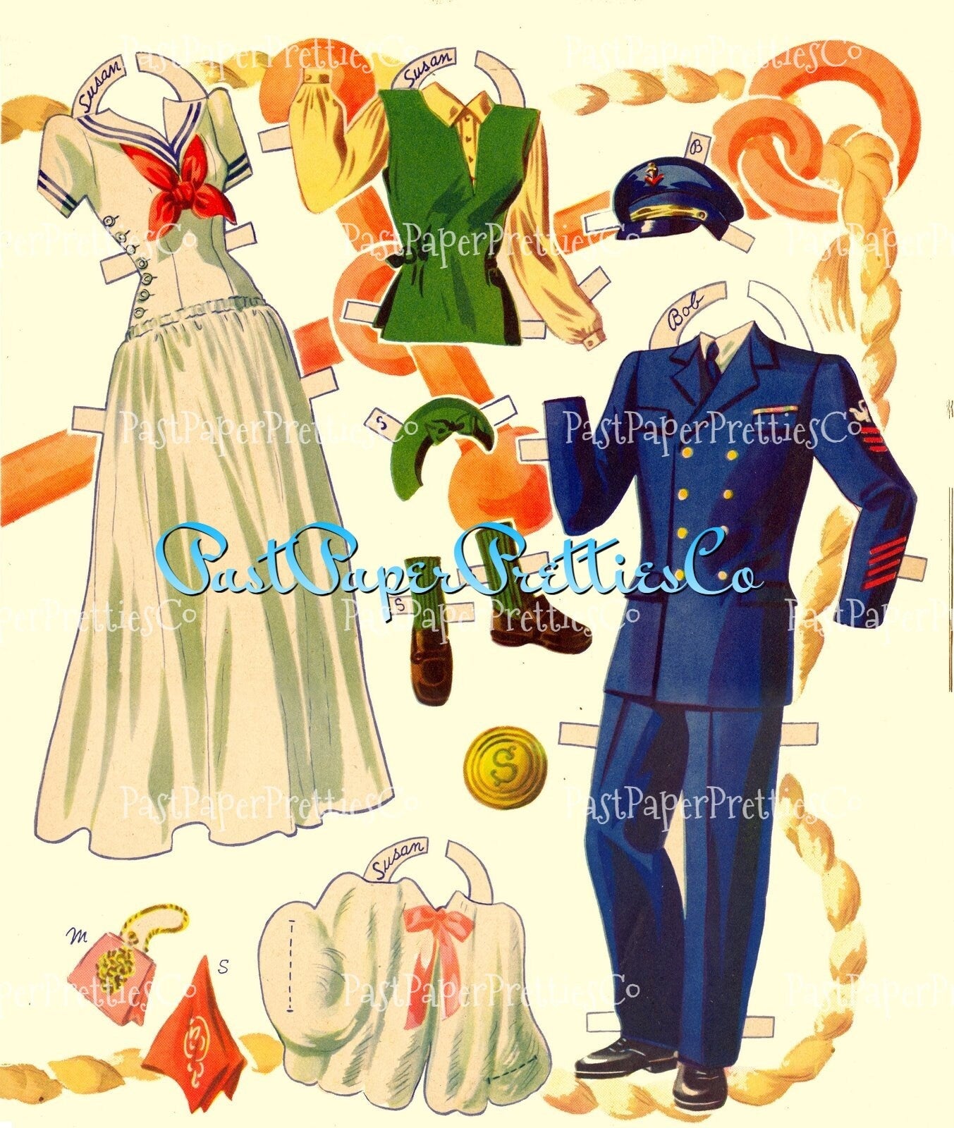 Vintage Paper Dolls Navy Scouts 1942 Printable PDF Instant Digital Download WWII Naval Sea Force Boy Girl Military Wartime Clip Art