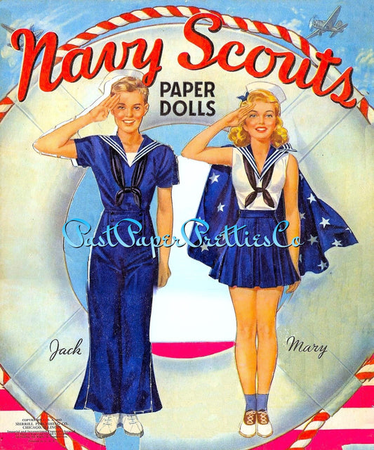 Vintage Paper Dolls Navy Scouts 1942 Printable PDF Instant Digital Download WWII Naval Sea Force Boy Girl Military Wartime Clip Art