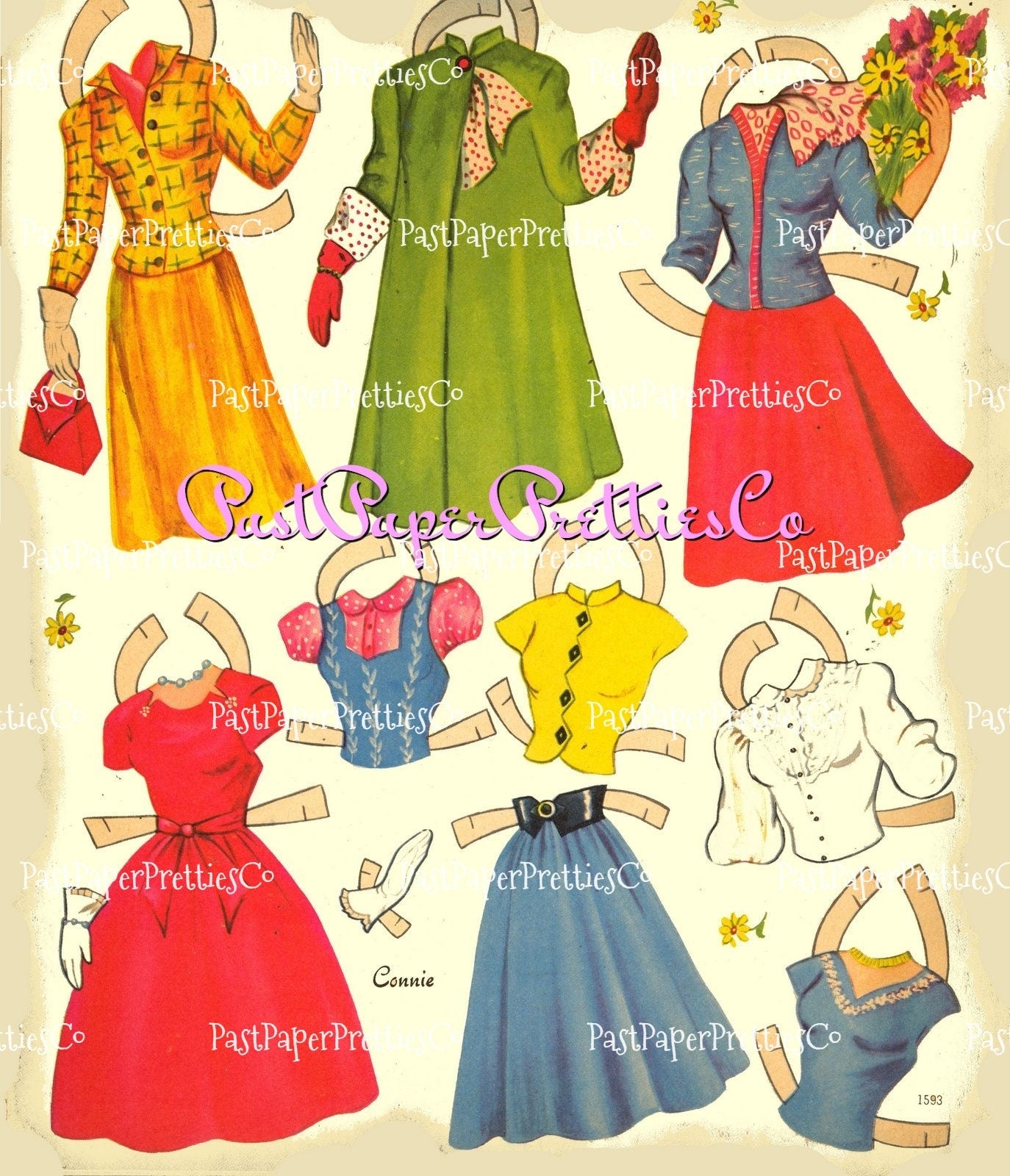 Vintage Hat Box Paper Dolls with Hats for Every Costume 1954 Printable PDF Instant Digital Download 4 Kitsch Cute MCM Fashion Ladies