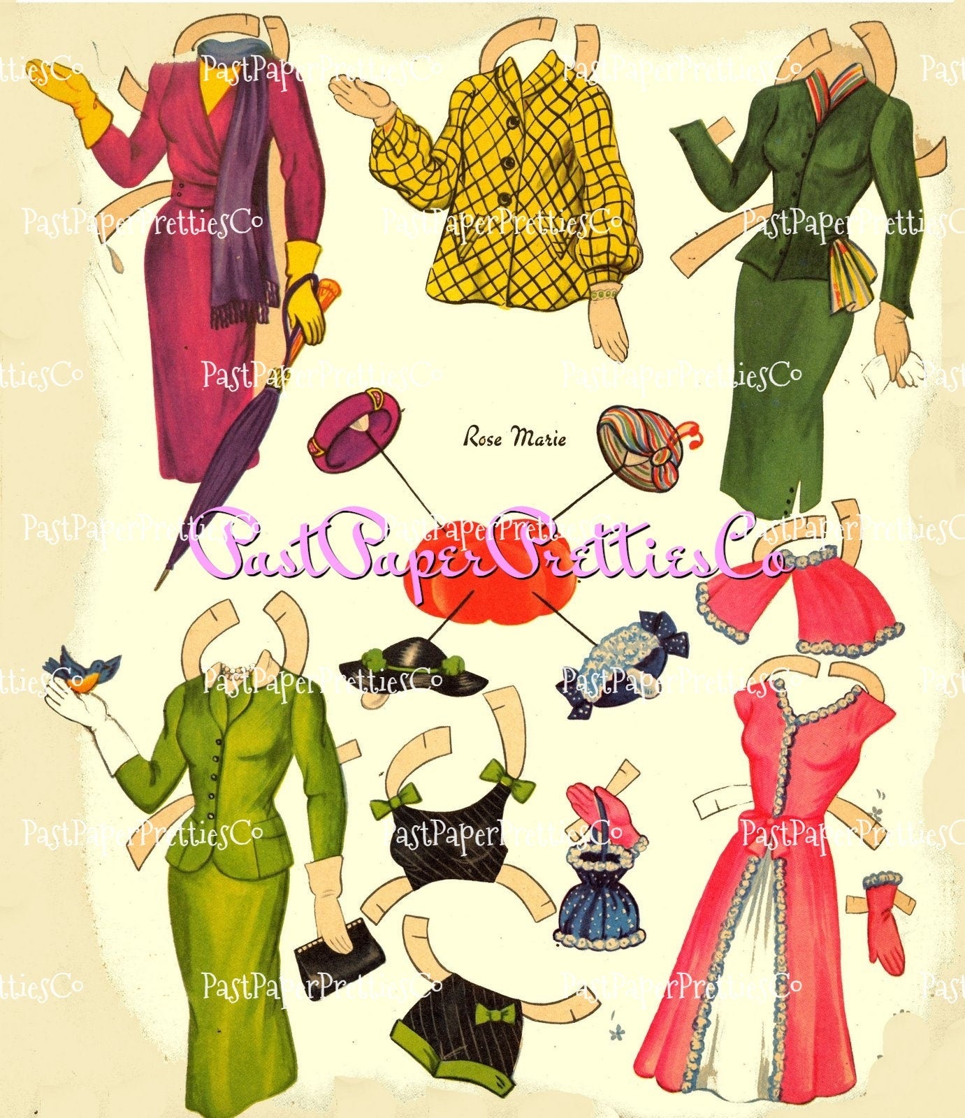 Vintage Hat Box Paper Dolls with Hats for Every Costume 1954 Printable PDF Instant Digital Download 4 Kitsch Cute MCM Fashion Ladies