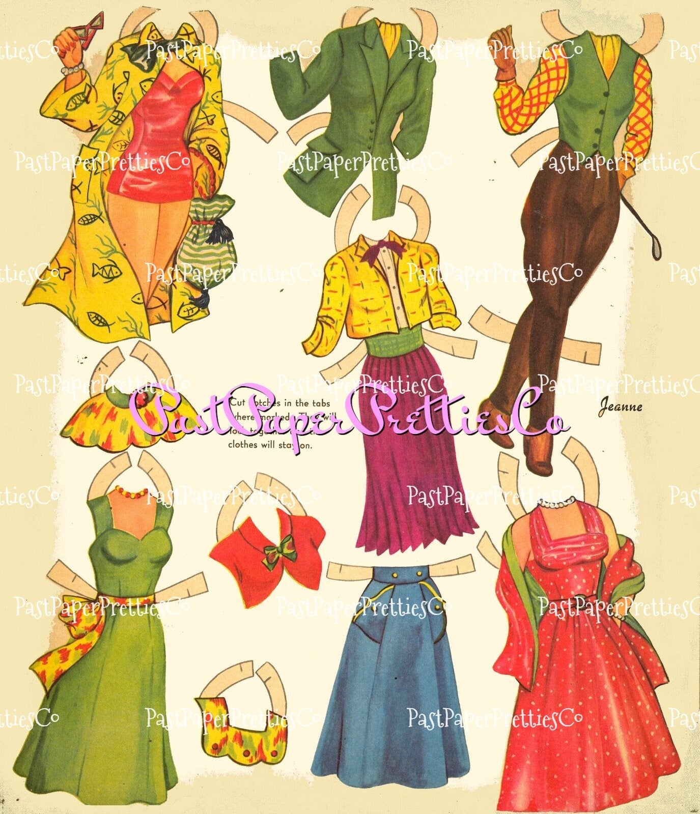 Vintage Hat Box Paper Dolls with Hats for Every Costume 1954 Printable PDF Instant Digital Download 4 Kitsch Cute MCM Fashion Ladies