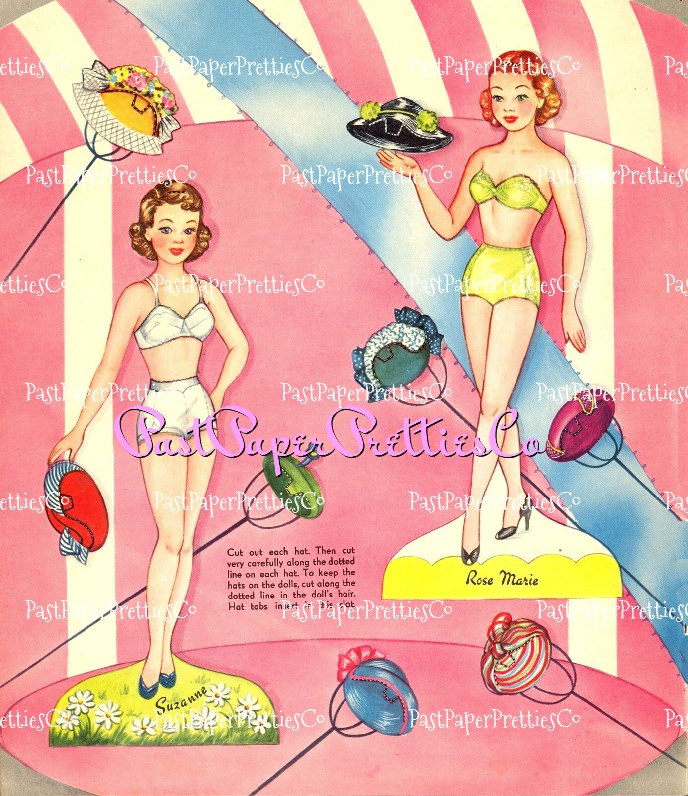 Vintage Hat Box Paper Dolls with Hats for Every Costume 1954 Printable PDF Instant Digital Download 4 Kitsch Cute MCM Fashion Ladies