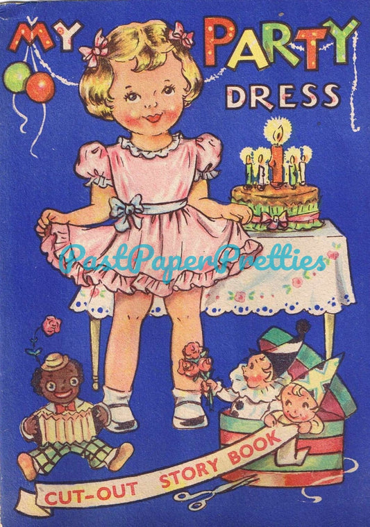 Vintage Paper Dolls My Party Dress 1940s Printable PDF Instant Digital Download Cute Kitsch Kawaii Little Birthday Girl Clip Art