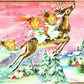 Vintage Printable Cute Angel Girls Riding Reindeer Card Image Pink Pastels Retro 1960s Instant Digital Download Kitsch Holiday Clipart