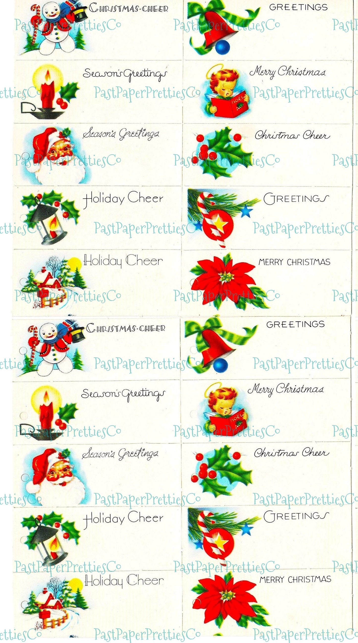 Vintage Printable Classic Traditional Christmas Gift Tags 10 MCM  Designs PDF Instant Digital Download Cute Retro Holiday Images 300 dpi