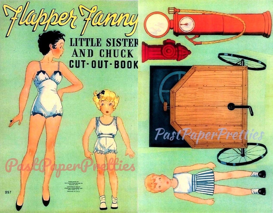 Vintage Paper Dolls Flapper Fanny Little Sister and Chuck 1938 Printable PDF Instant Digital Download Cute Antique Dolls and Clothing