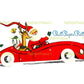 Vintage Printable Santa and Reindeer Red Sports Car Christmas Card Image PDF Instant Digital Download Kitsch MCM Clipart 3 Backgrounds