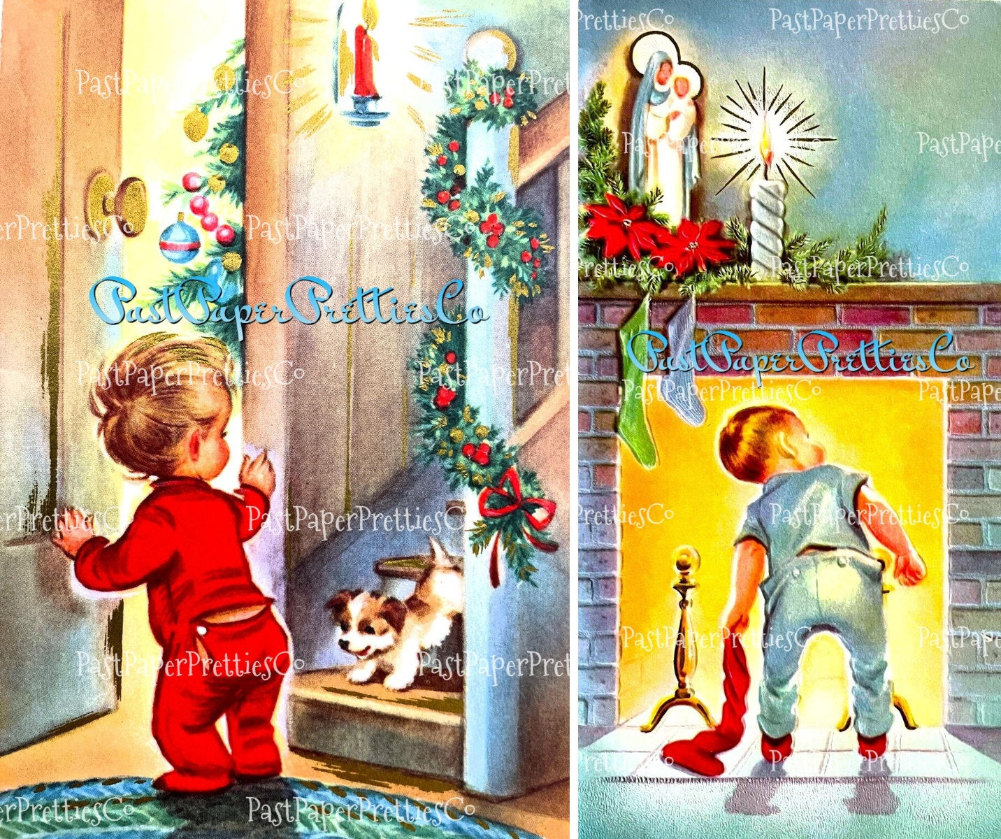 Vintage Printable Cute Curious Little Christmas Boys Card Images PDF Instant Digital Download Kitsch MCM Xmas Morning Clipart 300 dpi