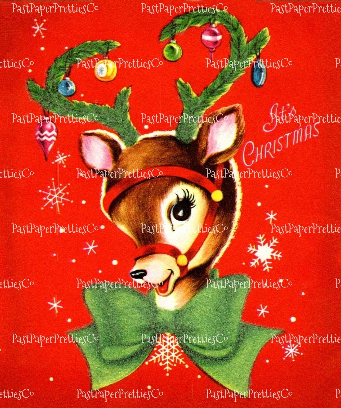 Vintage Printable Retro MCM Christmas Reindeer Collage Sheets and Full Card Images PDF Instant Digital Download Mid Mod Century Deer Clipart