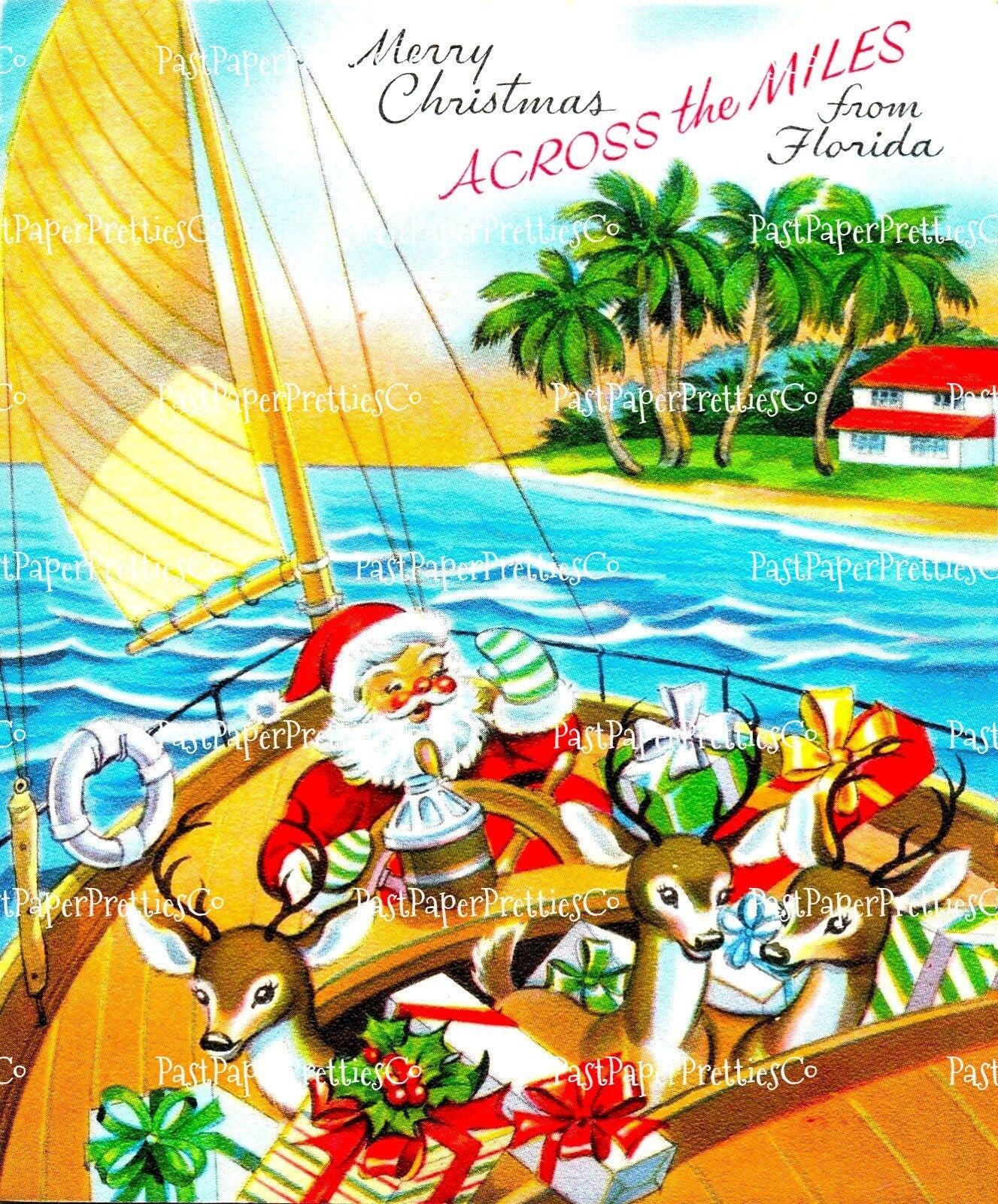 Vintage Printable Florida Christmas Card Images Tropical Holiday Santa Collages & Singles PDF Instant Digital Download MCM Holiday Clipart