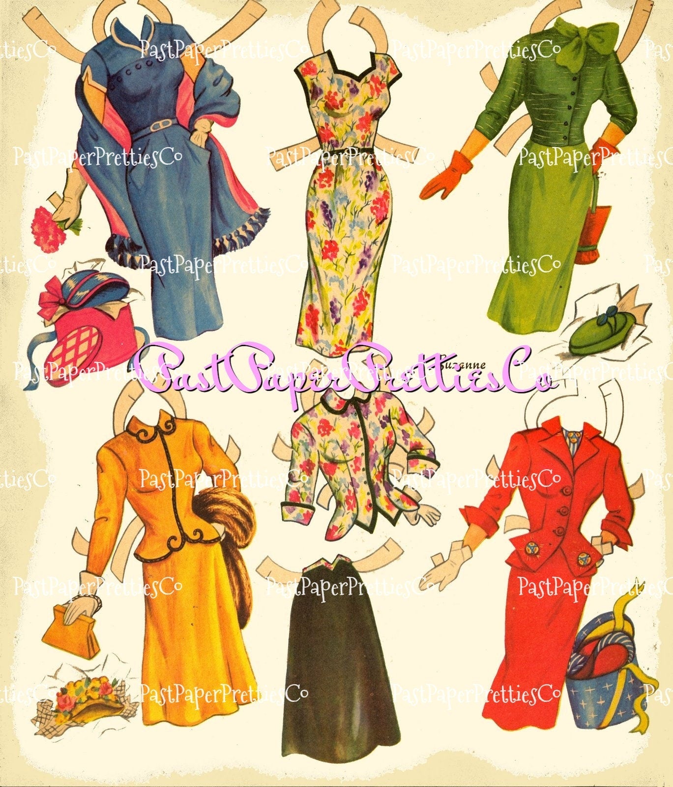 Vintage Hat Box Paper Dolls with Hats for Every Costume 1954 Printable PDF Instant Digital Download 4 Kitsch Cute MCM Fashion Ladies