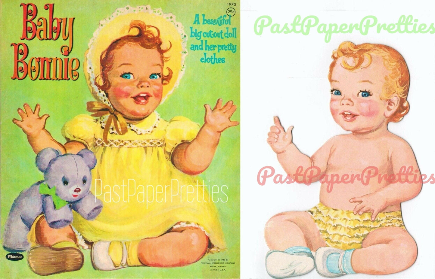 Vintage Paper Dolls Baby Bonnie 1960 Cute Little Redhaired Toddler Printable PDF Instant Digital Download Cute Kitsch Baby Clip Art