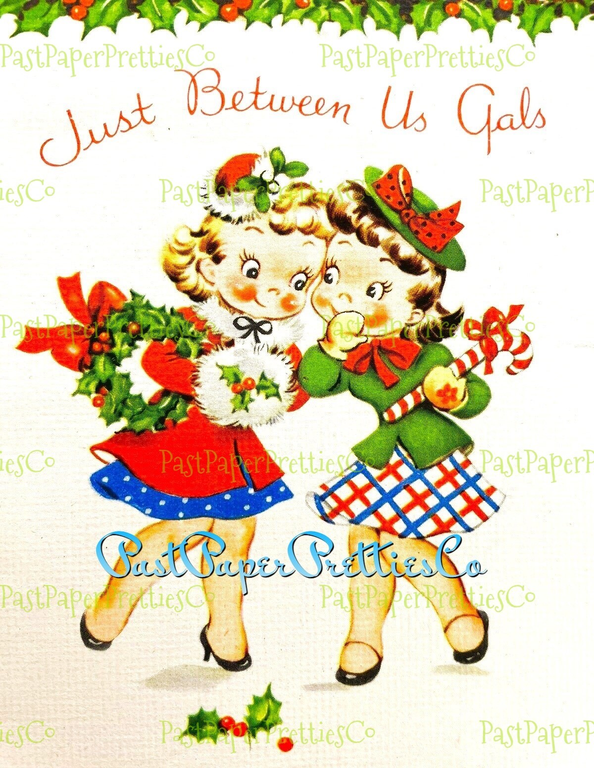 Vintage Printable Darling Christmas Girls Little Ladies Girlfriends BFF Card Image 1940s PDF Instant Digital Download Kitschmas Clipart