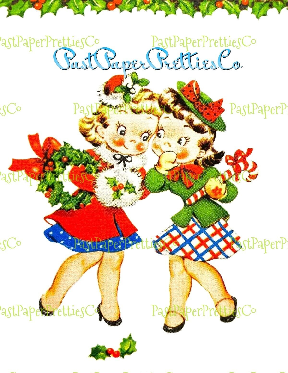 Vintage Printable Darling Christmas Girls Little Ladies Girlfriends BFF Card Image 1940s PDF Instant Digital Download Kitschmas Clipart