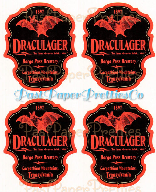 Vintage Printable Halloween Beer Labels Draculager Dracula Bat Transylvania PDF Instant Digital Download Funny Novelty Beer Bottle Labels