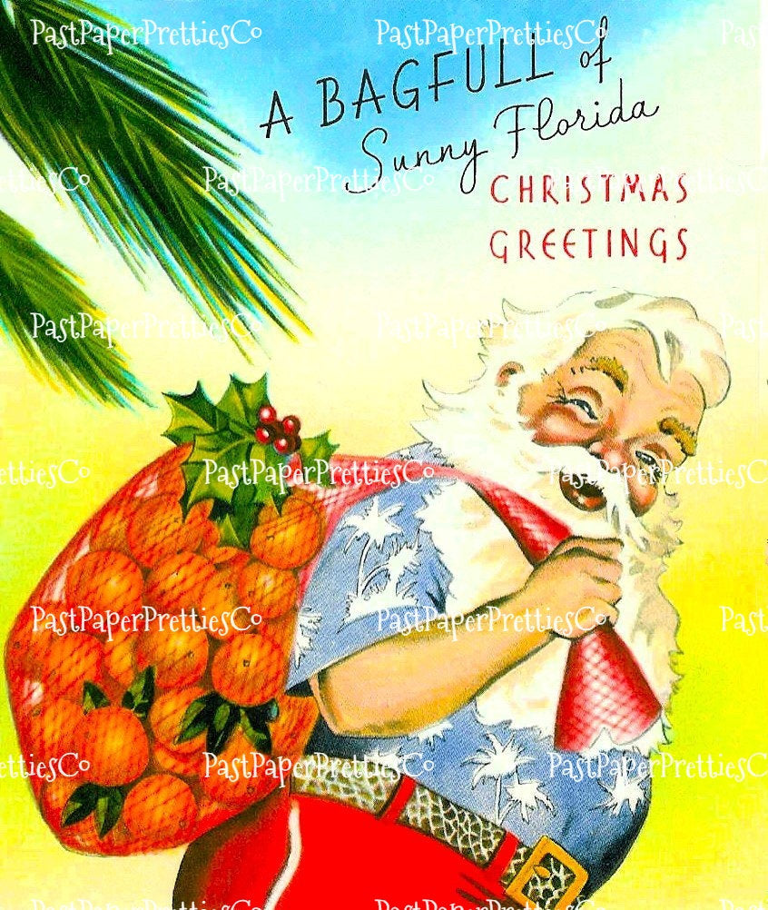 Vintage Printable Florida Christmas Card Images Tropical Holiday Santa Collages & Singles PDF Instant Digital Download MCM Holiday Clipart