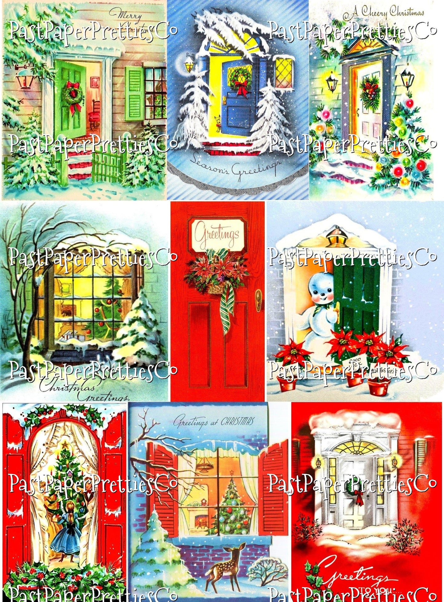 63 Vintage Printable Christmas House Front Doors Snowy Entrances Collage Sheets Retro MCM Card Images PDF Instant Digital Download JPEGs