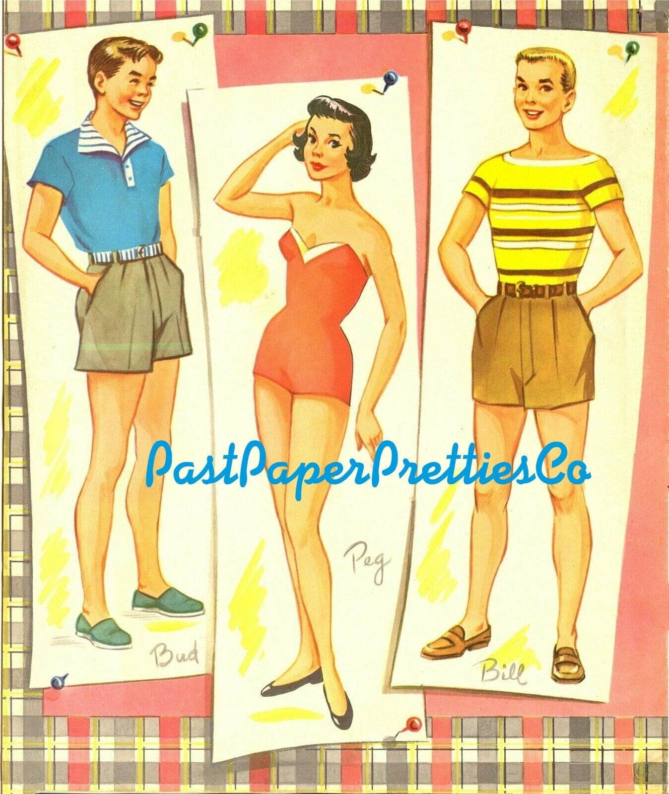 Vintage Paper Dolls Double Date 1957 Printable PDF Instant Digital Download 4 Boy Girl Teenager Teen Highschool Friends Clip Art