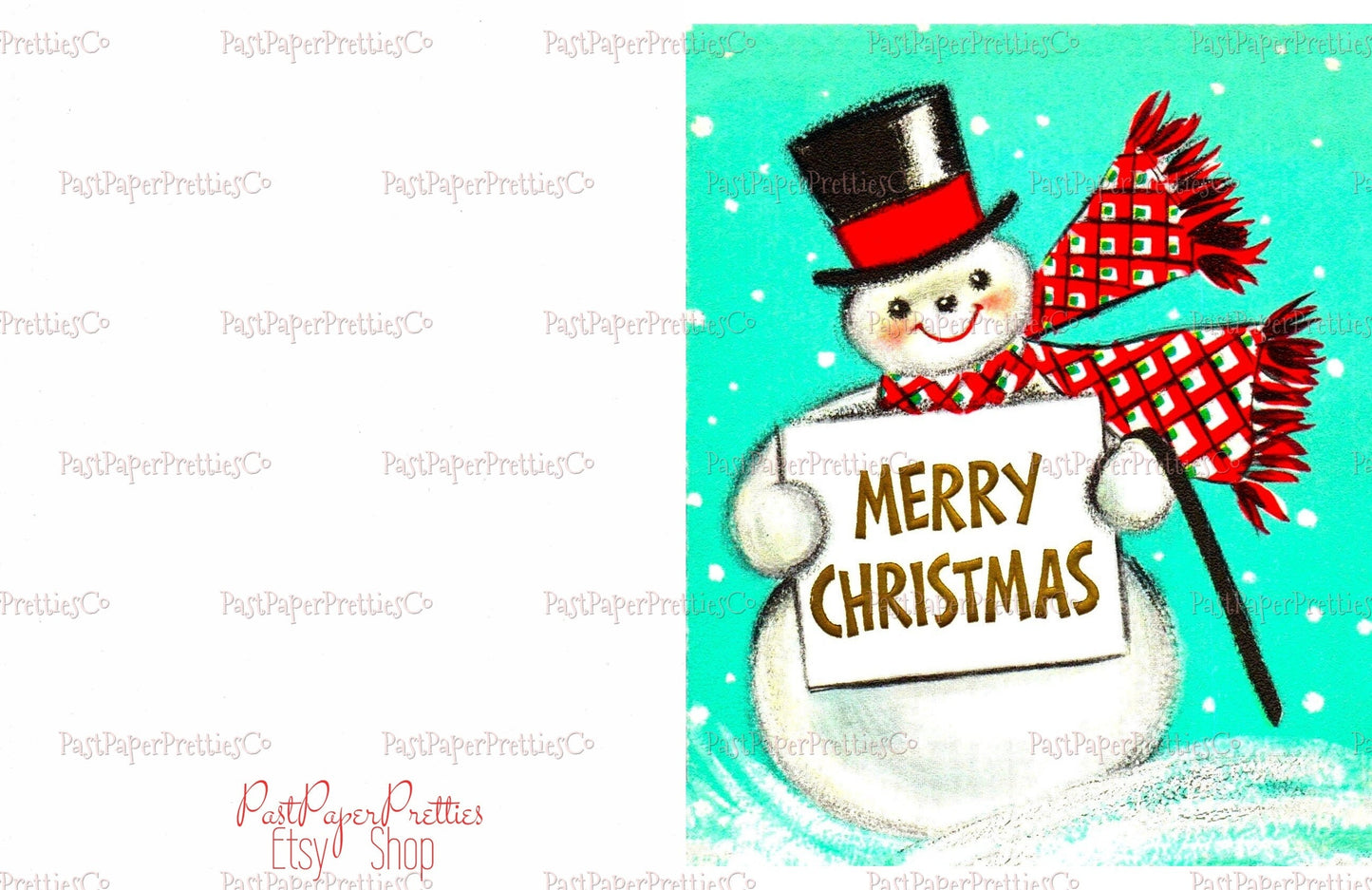 Vintage Printable Jolly Snowman Merry Christmas Card Image Retro 1950s PDF Instant Digital Download Kitsch Holiday Clipart JPEG PNG