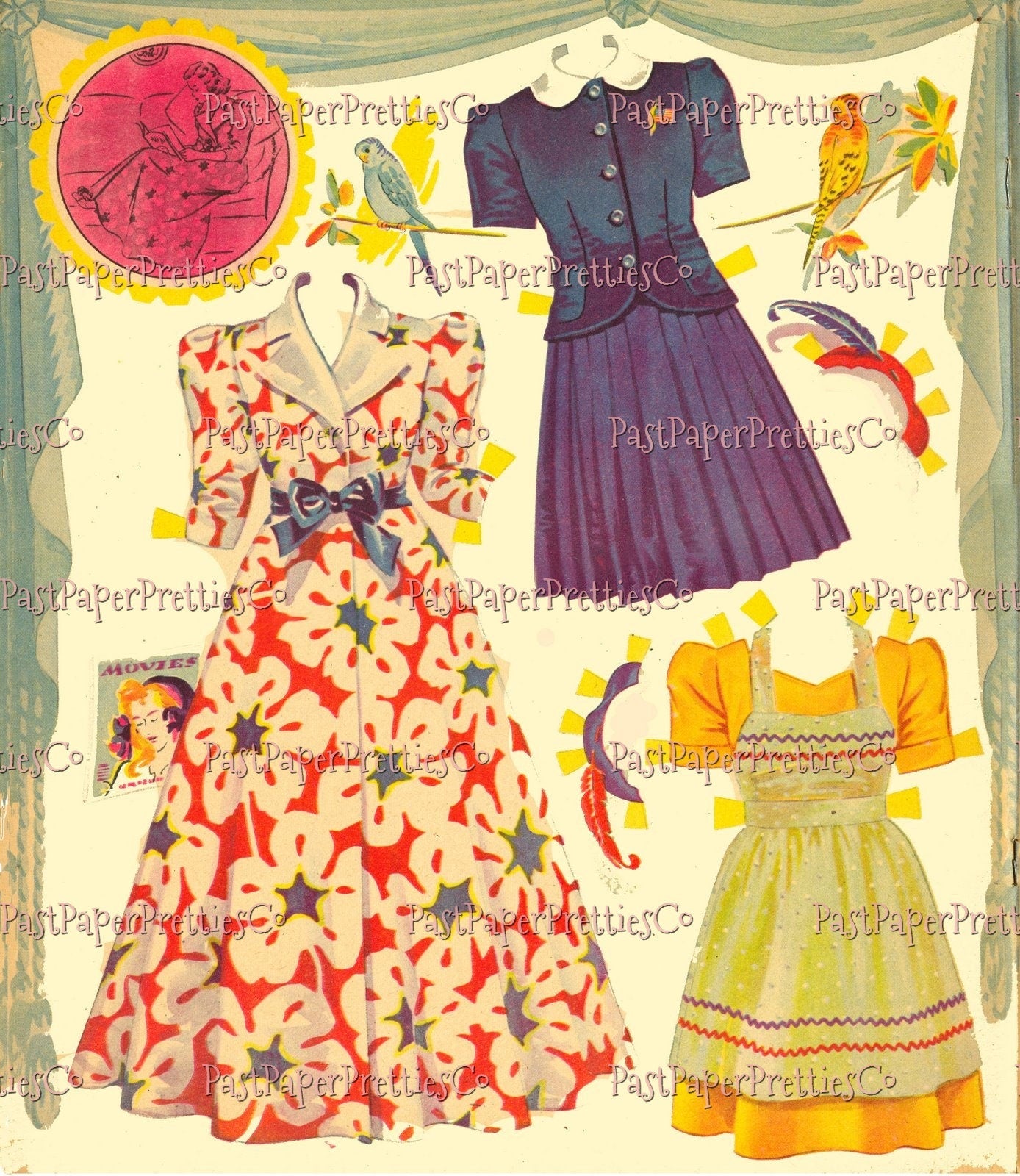 Vintage Vanity Paper Dolls 1951 PDF Printable Instant Digital Download Two Pretty Girls Young Ladies Mid Century Fashions Clip Art