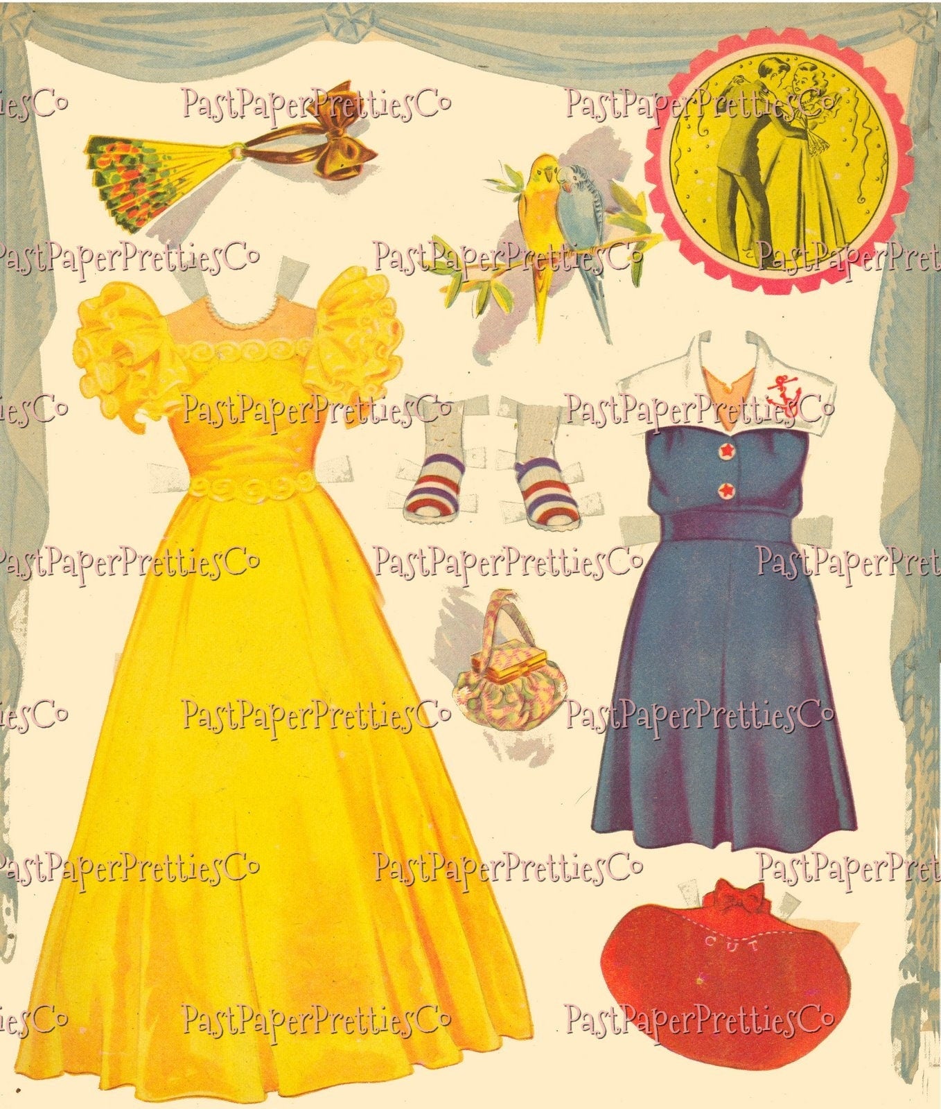 Vintage Vanity Paper Dolls 1951 PDF Printable Instant Digital Download Two Pretty Girls Young Ladies Mid Century Fashions Clip Art