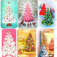 Vintage Printable Retro Pink Pastels Christmas Tree Card Images Collage Sheets Full Cards PDF Instant Digital Download MCM Mod Mid Century