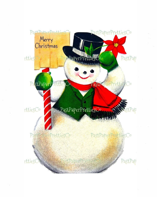 Vintage Christmas Printable Frosty The Snowman Card Image Instant Digital Download Kitsch Cute Holiday Clipart JPEG PNG