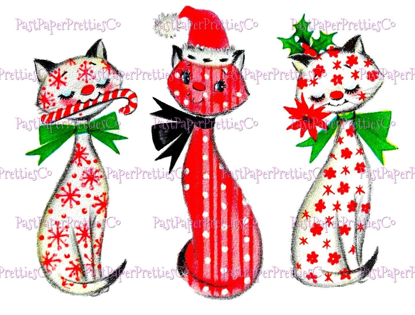 Vintage Printable Cute MCM Mod Kitty Cats Card Image Retro 1950s PDF Instant Digital Download Kitsch Atomic Holiday Kittens Clipart