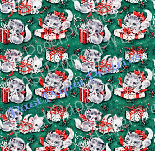 Vintage Christmas Cats Gift Wrap Cute Kitties Printable Collage Sheet Instant Digital Download Kitsch Wrapping Paper Kawaii Design 1940s