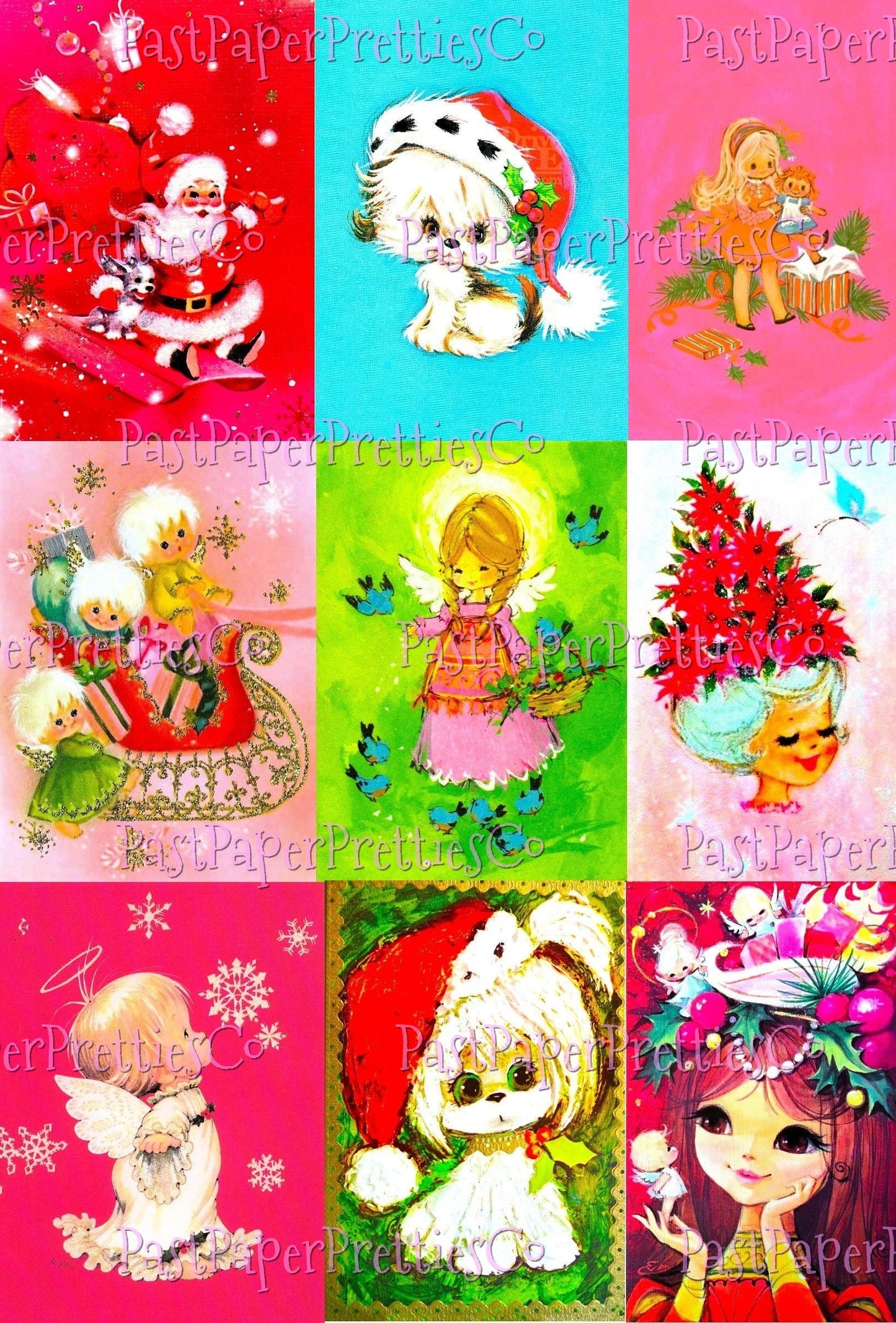 54 Vintage Retro '70s Groovy Mod Christmas Card Collage Sheets Full Cards Printable PDF Instant Digital Download Kitschy Cute Images