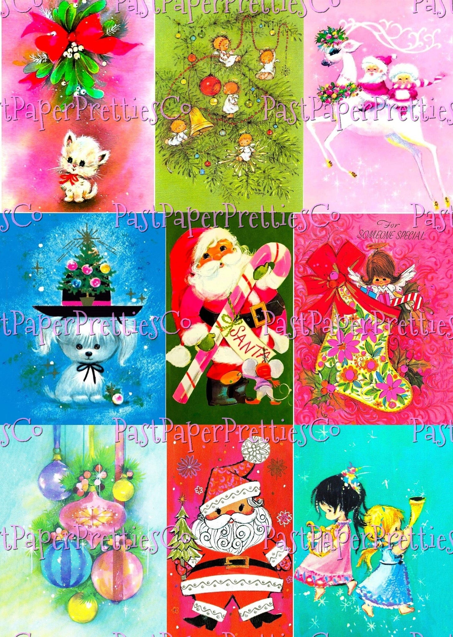 54 Vintage Retro '70s Groovy Mod Christmas Card Collage Sheets Full Cards Printable PDF Instant Digital Download Kitschy Cute Images