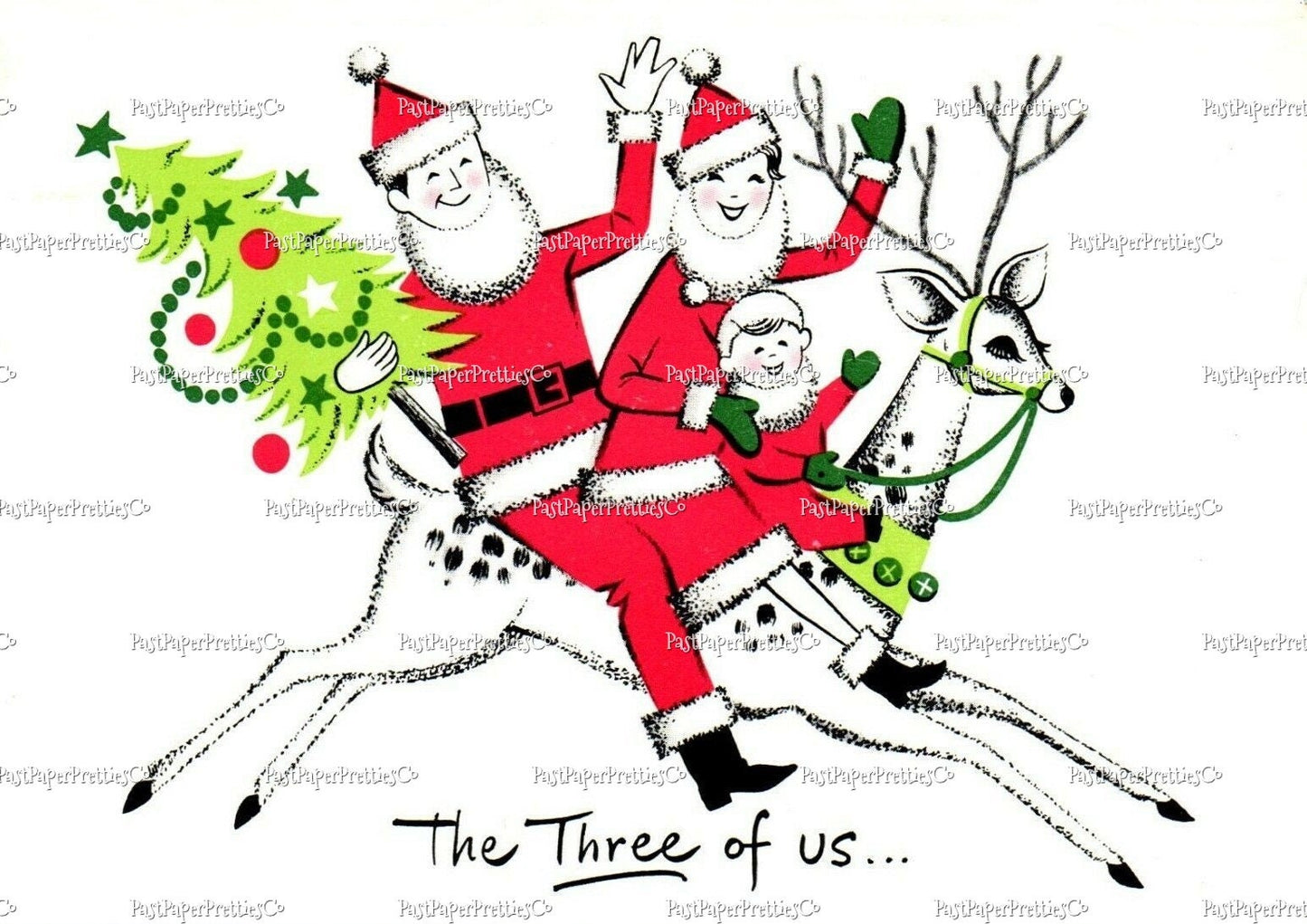 Vintage Printable Christmas Family of 3 From the Three of Us Card Images 2 Sizes Collages Full Cards PDF Instant Digital Download Retro MCM