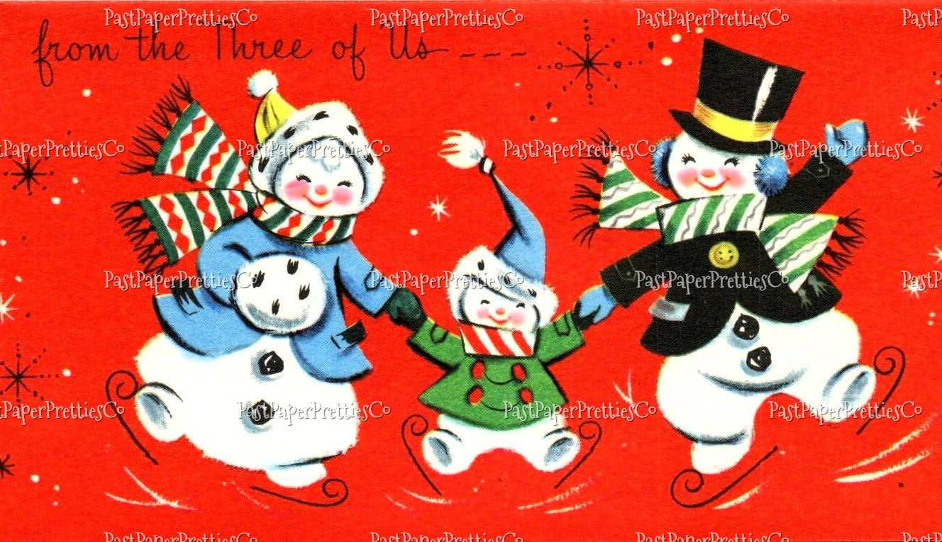 Vintage Printable Christmas Family of 3 From the Three of Us Card Images 2 Sizes Collages Full Cards PDF Instant Digital Download Retro MCM