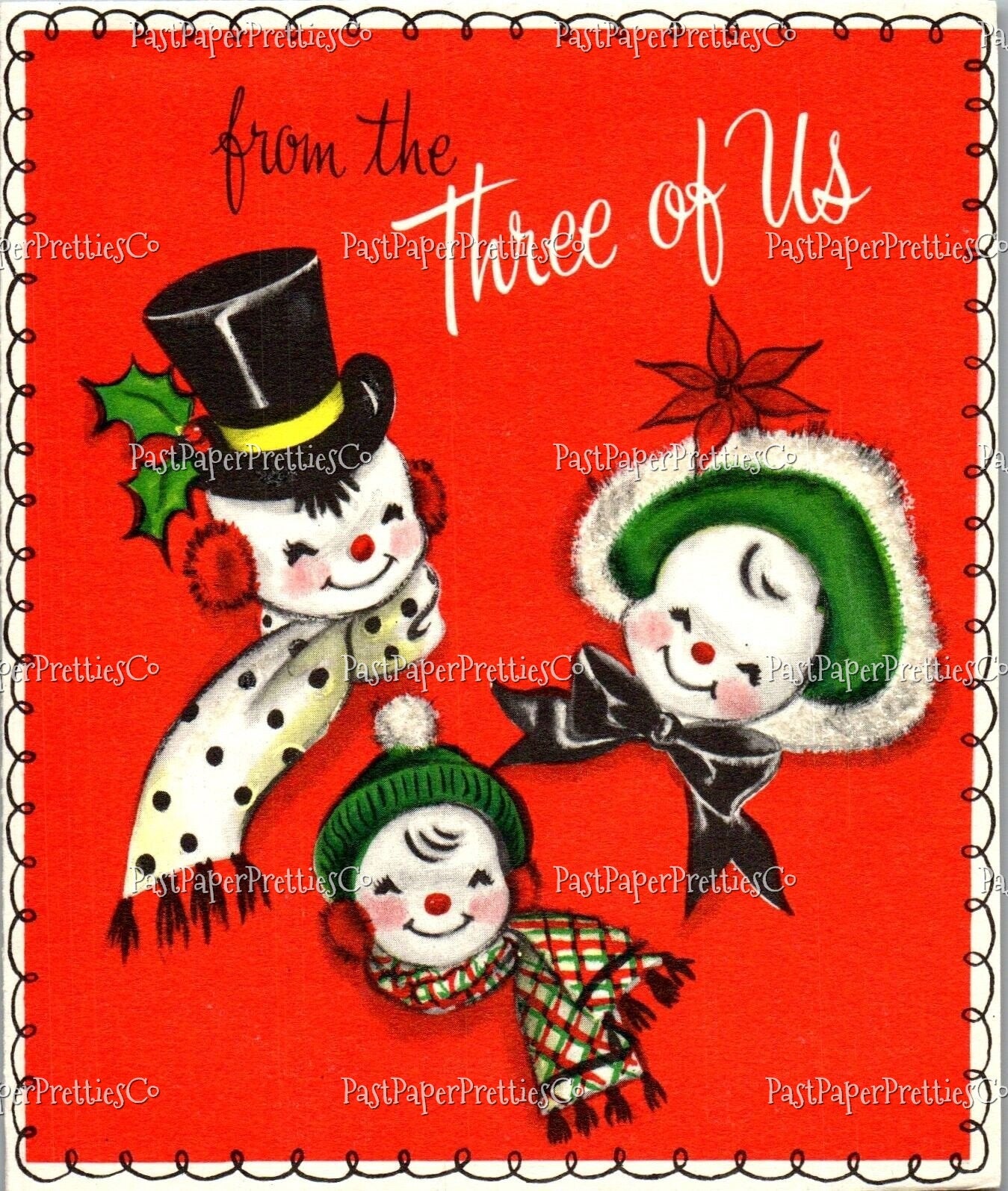 Vintage Printable Christmas Family of 3 From the Three of Us Card Images 2 Sizes Collages Full Cards PDF Instant Digital Download Retro MCM