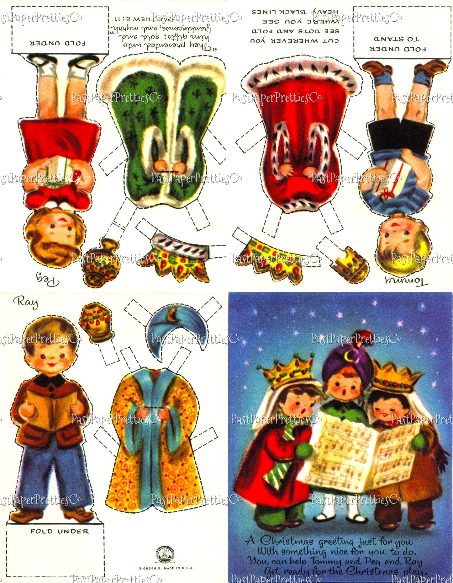 Vintage Christmas Paper Dolls School Children Nativity Christmas Play Printable PDF Instant Digital Download Festive Kids Holiday Clipart