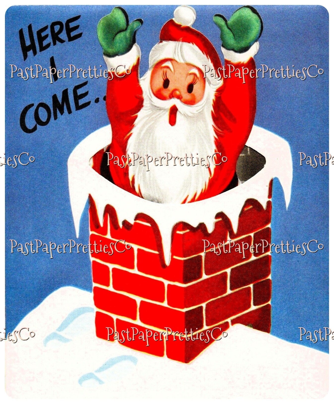 36 Vintage Christmas Santa Claus Chimney Collages and Full Size Card Images PDF Instant Digital Download MCM Xmas Rooftop Fireplace Clipart