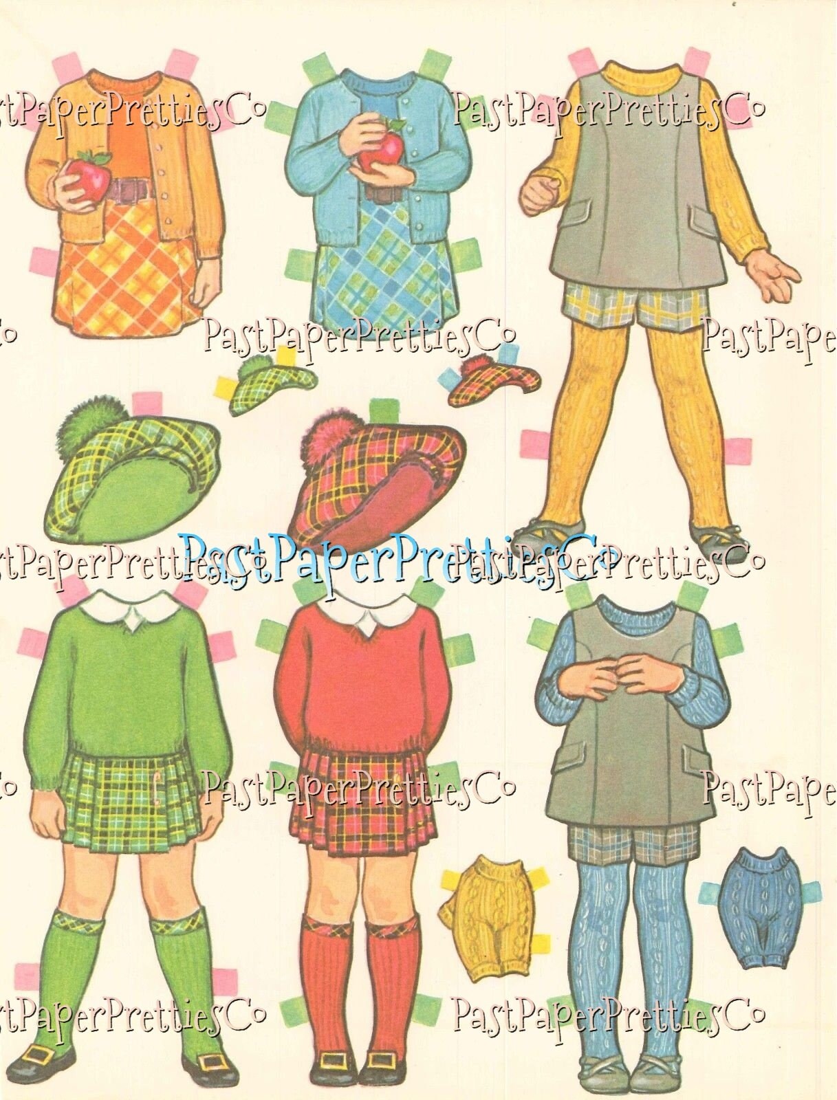 Vintage Paper Dolls Tina and Trudy Twin Dolls with Matching Wardrobes c. 1967 Printable PDF Instant Digital Download Cute Little Girls