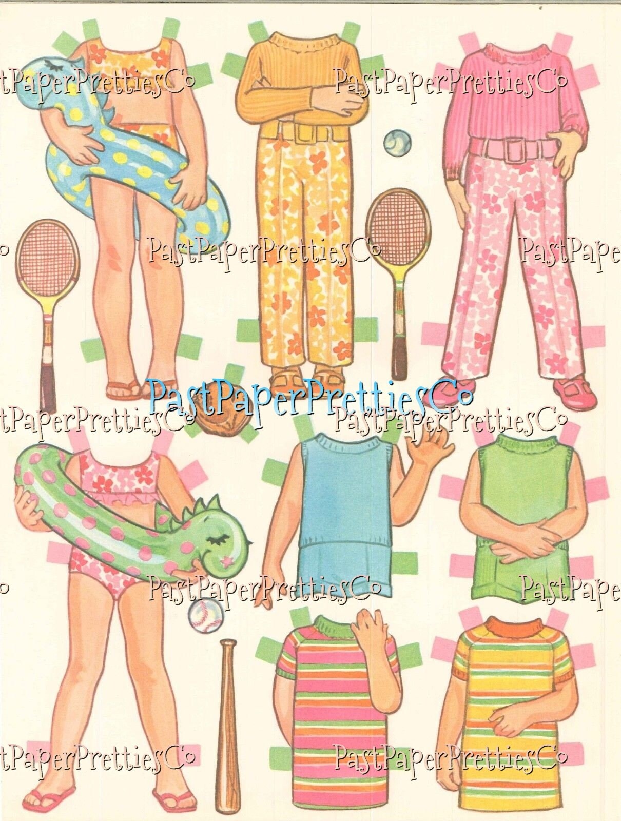 Vintage Paper Dolls Tina and Trudy Twin Dolls with Matching Wardrobes c. 1967 Printable PDF Instant Digital Download Cute Little Girls