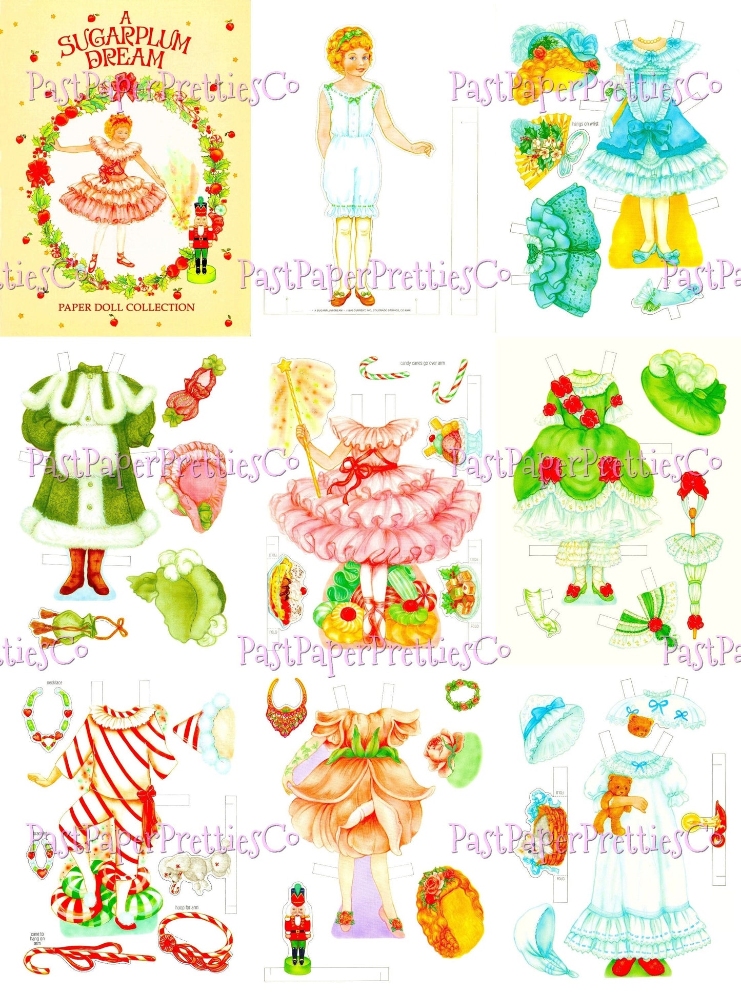 Vintage Christmas Nutcracker Paper Dolls Sugarplum Dreams Printable PDF Instant Digital Download Pretty Girl Ballet Holiday Clip Art