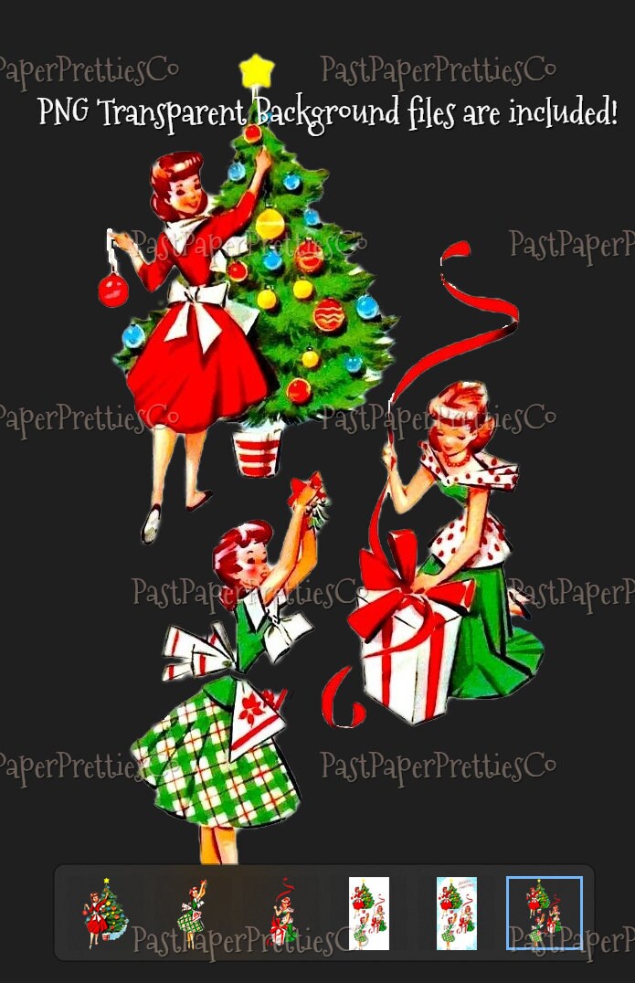 Vintage Happy Holiday Housewives Retro Christmas Ladies Card Image PDF Instant Digital Download Kitsch Mid Century Homemaker Clipart