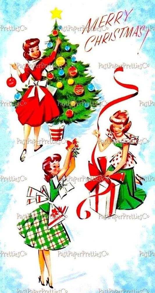 Vintage Happy Holiday Housewives Retro Christmas Ladies Card Image PDF Instant Digital Download Kitsch Mid Century Homemaker Clipart