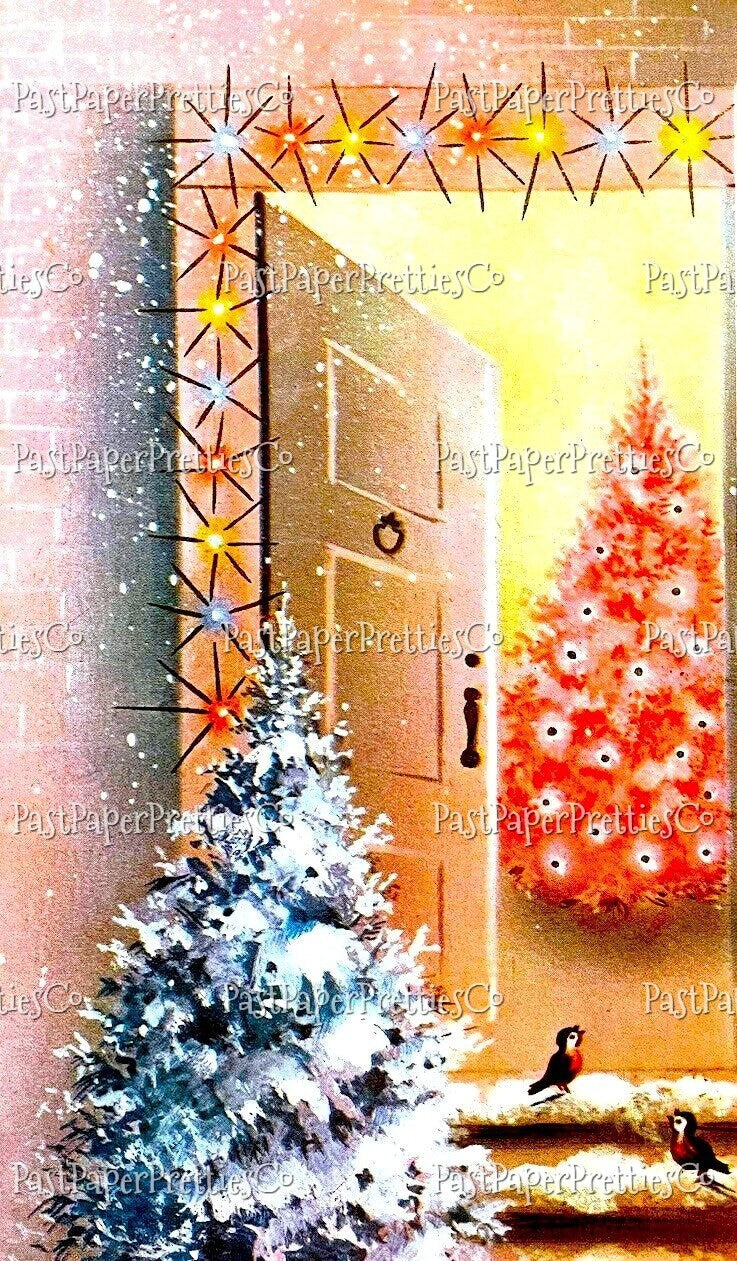 Vintage Printable Retro Pink Pastels Christmas Tree Card Images Collage Sheets Full Cards PDF Instant Digital Download MCM Mod Mid Century