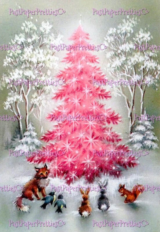 Vintage Printable Retro Pink Pastels Christmas Tree Card Images Collage Sheets Full Cards PDF Instant Digital Download MCM Mod Mid Century