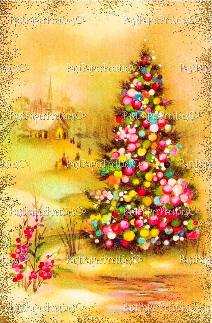 Vintage Printable Retro Pink Pastels Christmas Tree Card Images Collage Sheets Full Cards PDF Instant Digital Download MCM Mod Mid Century