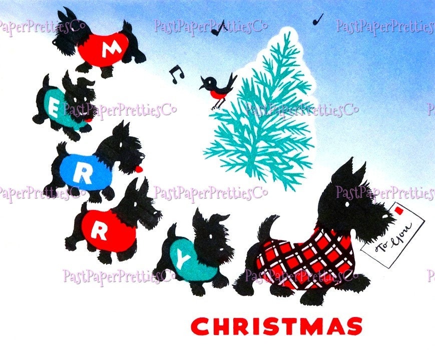 27 Vintage Printable Christmas Scottie Dog Collage Sheets & Full Card Images PDF Instant Digital Download Cute MCM Holiday Puppies Clipart