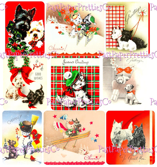 27 Vintage Printable Christmas Scottie Dog Collage Sheets & Full Card Images PDF Instant Digital Download Cute MCM Holiday Puppies Clipart